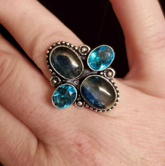 New Kyanite & Blue Topaz 925 Silver Ring. - Picture 9 of 12